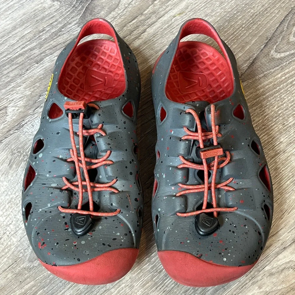 Keen Kids Rio Grey Red Paint Splatter Water Sandals Bungee Lace Shoes Size 1 US